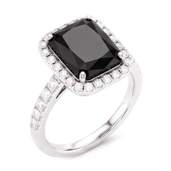 Anello da donna con diamante nero naturale da 7 carati taglio radiant halo in Oro Bianco 14K
