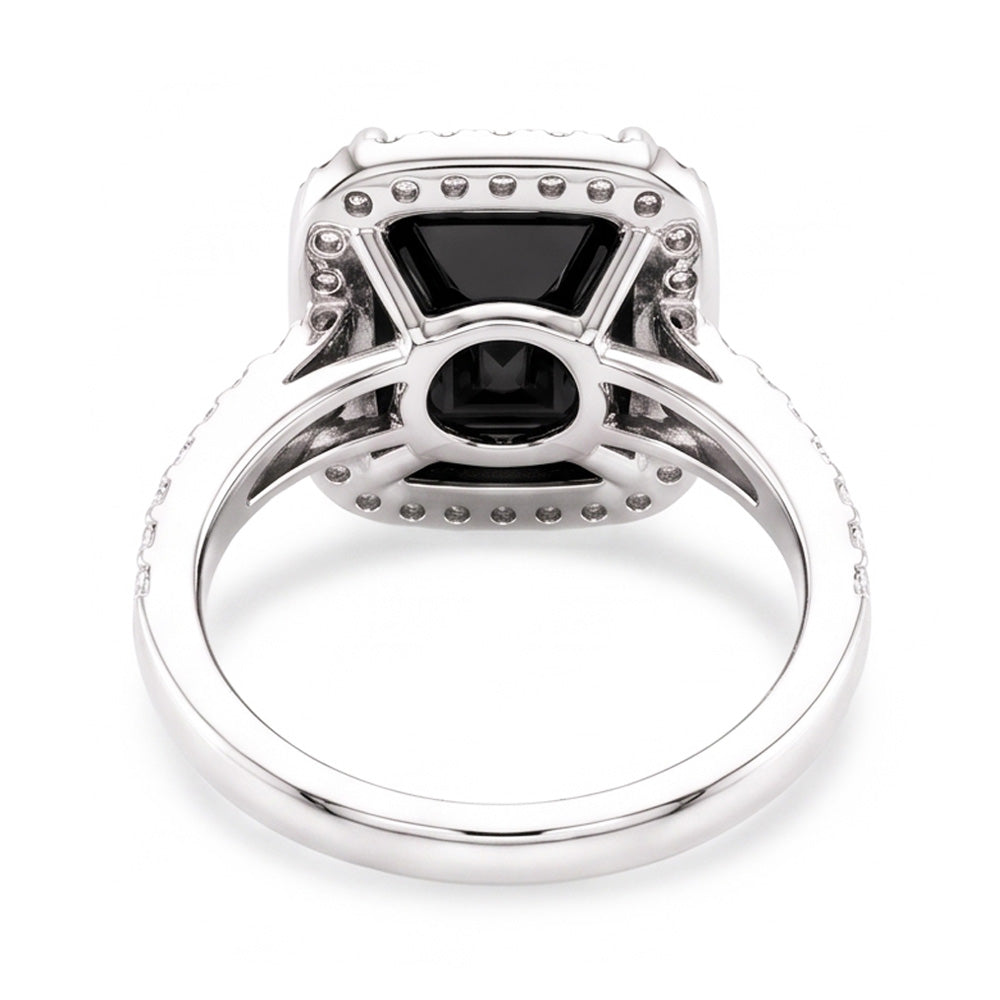 Anello da donna con diamante nero naturale da 7 carati taglio radiant halo in Oro Bianco 14K