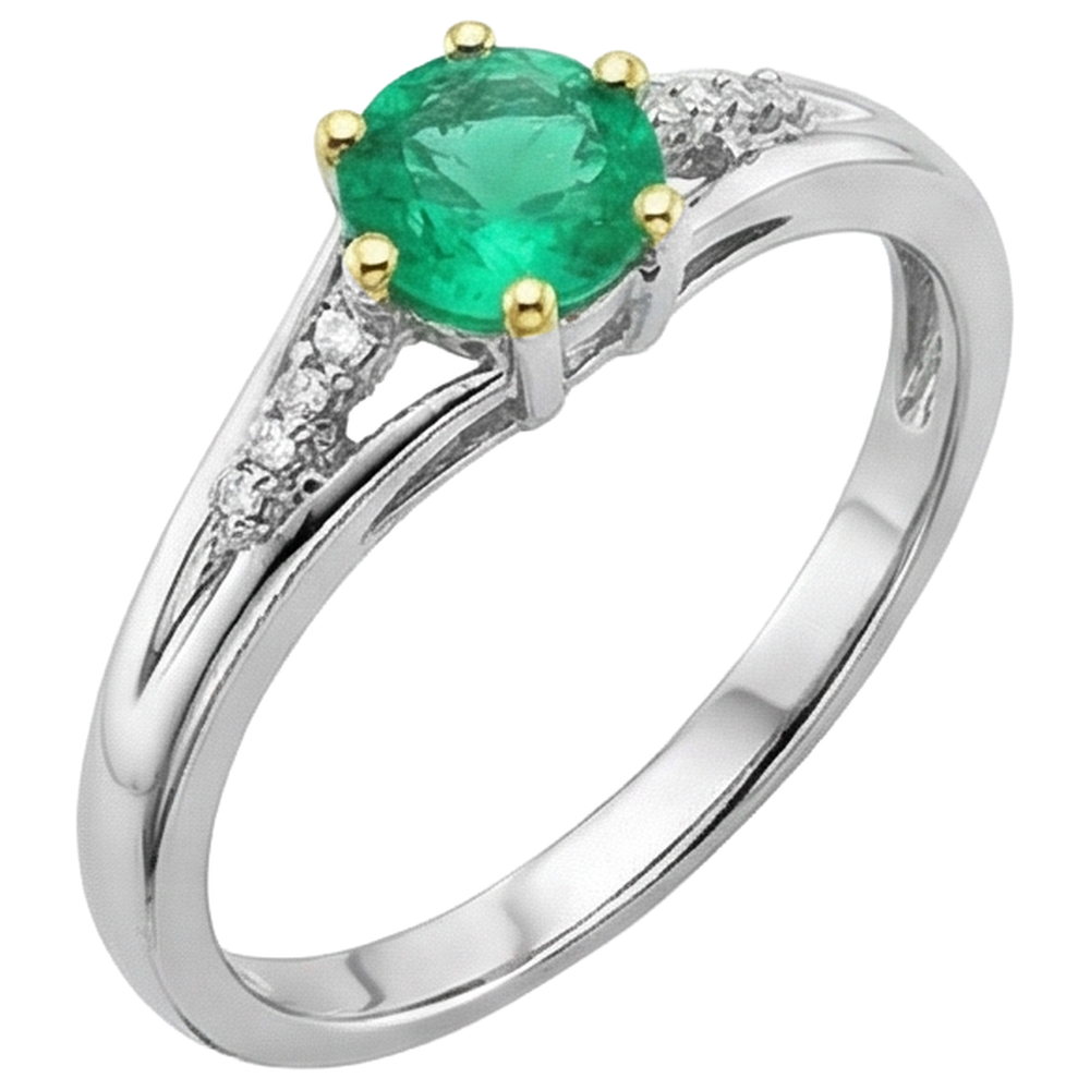 Smeraldo Colombiano Anello con Pietra Preziosa 1 carati Oro Bicolore 14K – vista frontale