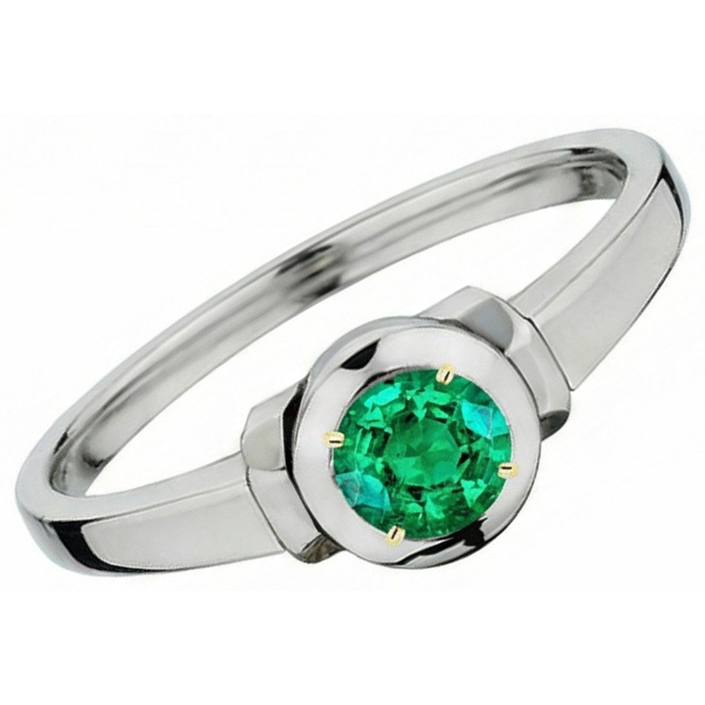 Smeraldo Colombiano Taglio Brillante Anello con Pietra Preziosa in Oro Bicolore 14K – vista laterale
