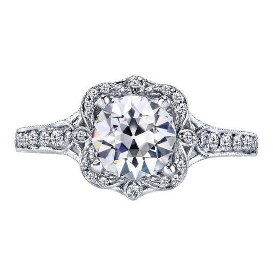 Cuscino Antico Diamante anello in Oro 14 Carati Bianco – vista principale