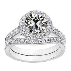 Taglio Old Mine Diamante Anello di Proposta in Oro Bianco 14K