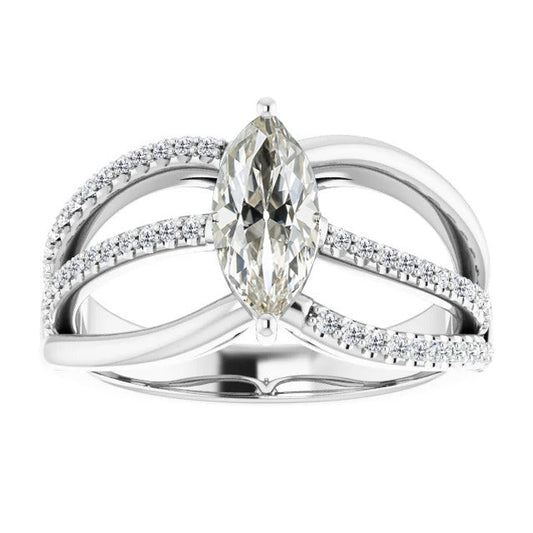 Taglio Marquise Diamante anello in Oro Bianco 14K – vista principale