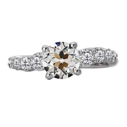 Cuscino Antico Diamante Fine anello in Oro Bianco 14K – vista principale