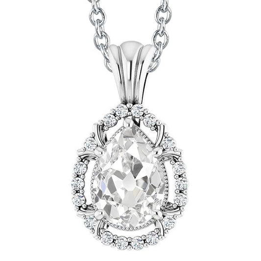 Ladies Slide Ciondolo Con Caulia Di Minatore A Pera E Genuino Diamante Rotonda Da 5 Carati In Oro 14K