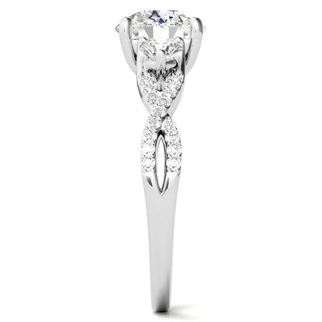 Diamante Fine Anello Solitario con Accenti – vista laterale