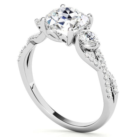 Diamante Fine Anello Solitario con Accenti – vista frontale