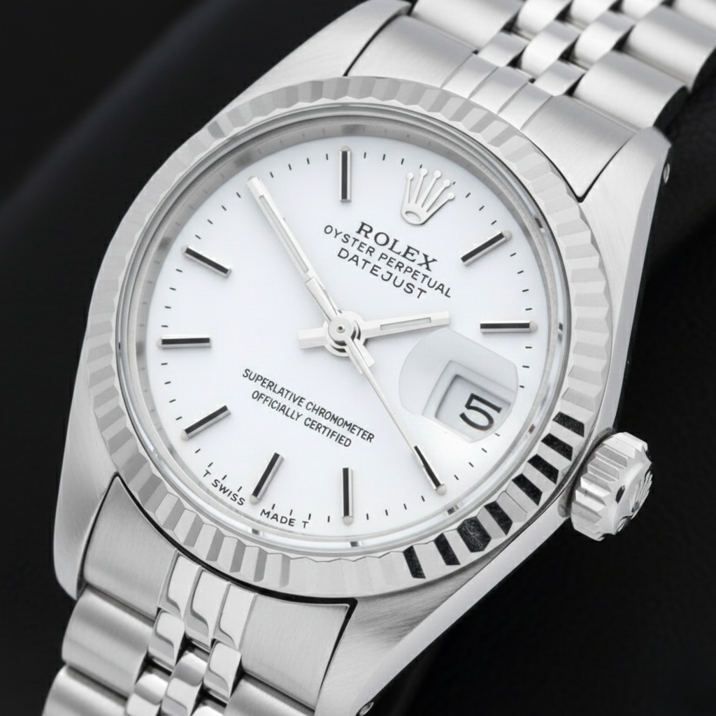 Rolex Stainless Steel con Perla – vista frontale