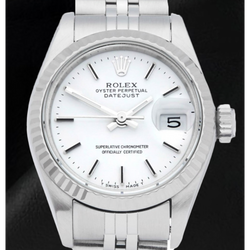 Lady Datejust Rolex 26mm Quadrante Stick Bianco Acciaio Inossidabile Orologio