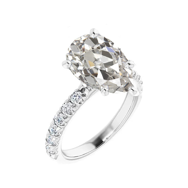 Taglio Old Mine Diamante anello in Oro Bianco 14K – vista frontale