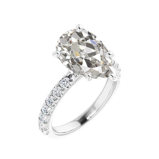 Taglio Old Mine Diamante anello in Oro Bianco 14K – vista frontale