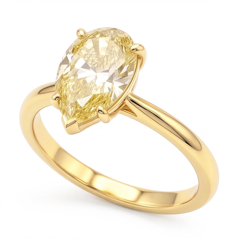 Anello di Fidanzamento Solitario con Larimar e Diamante a Goccia Giallo Fantasia Naturale da 2 Carati in Oro 18K