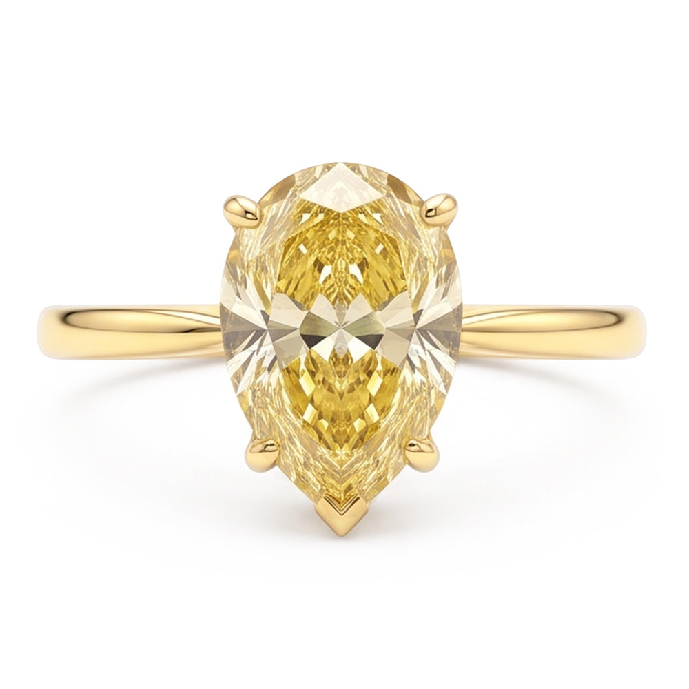 Anello di Fidanzamento Solitario con Larimar e Diamante a Goccia Giallo Fantasia Naturale da 2 Carati in Oro 18K