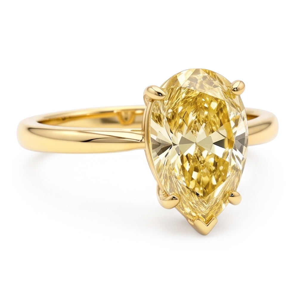 Anello di Fidanzamento Solitario con Larimar e Diamante a Goccia Giallo Fantasia Naturale da 2 Carati in Oro 18K