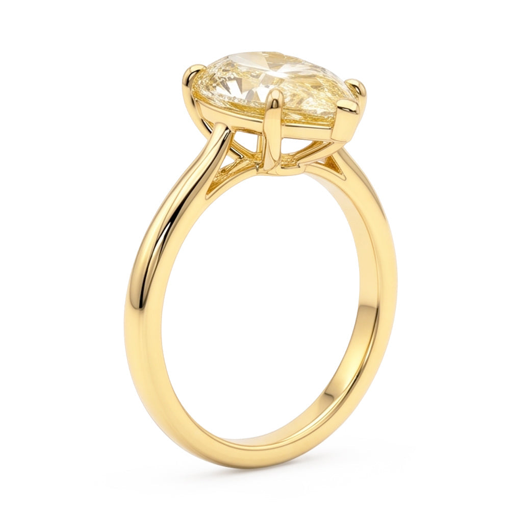 Anello di Fidanzamento Solitario con Larimar e Diamante a Goccia Giallo Fantasia Naturale da 2 Carati in Oro 18K