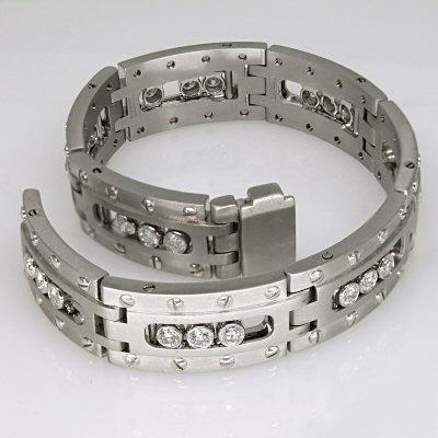 Link Bracciale Uomo 3,75 Carati Vero Diamanti Taglio Rotondo Oro Bianco 14K