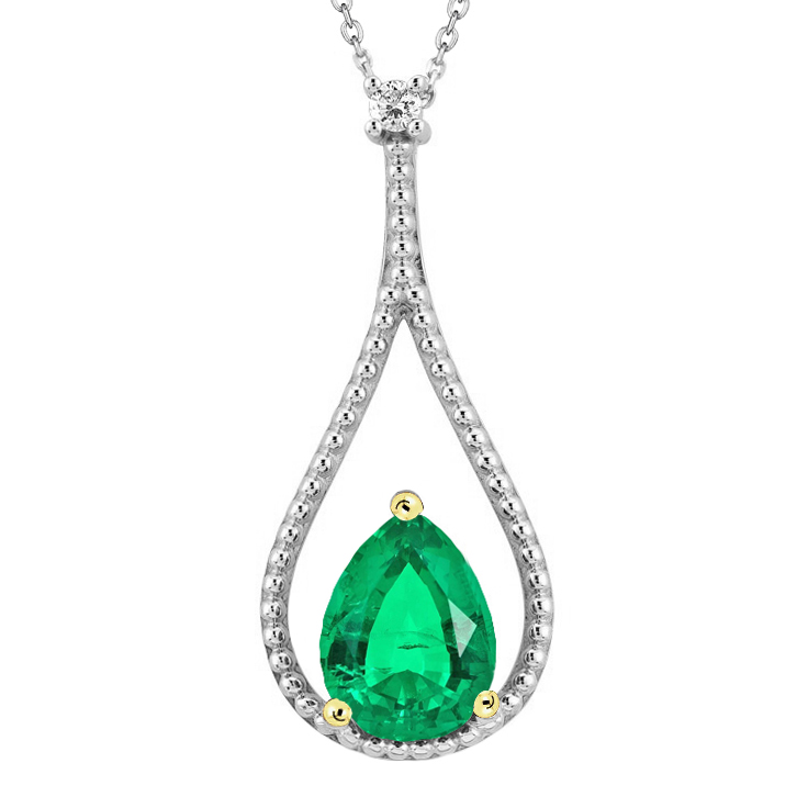 Smeraldo Collana Pendente 1,50 carati Oro Bicolore 14K – vista principale