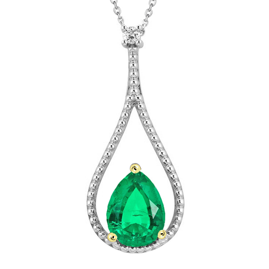 Smeraldo Collana Pendente 1,50 carati Oro Bicolore 14K – vista principale