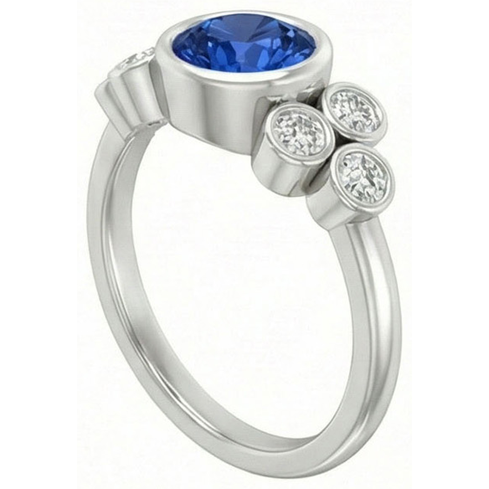 Lunetta Anello con zaffiro di Ceylon e diamanti Oro bianco 14K 2,70 Ct