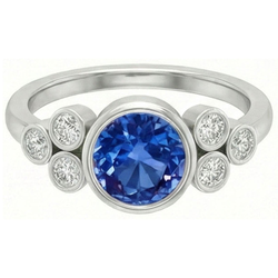 Lunetta Anello con zaffiro di Ceylon e diamanti Oro bianco 14K 2,70 Ct