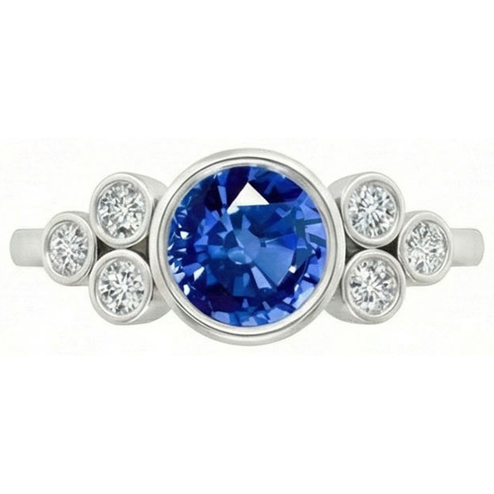 Lunetta Anello con zaffiro di Ceylon e diamanti Oro bianco 14K 2,70 Ct