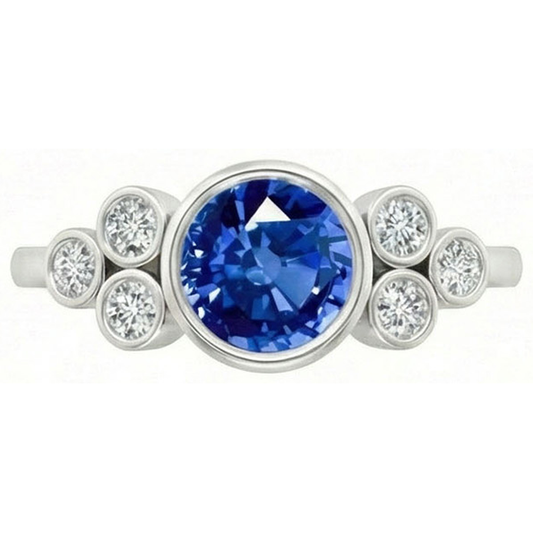 Lunetta Anello con zaffiro di Ceylon e diamanti Oro bianco 14K 2,70 Ct
