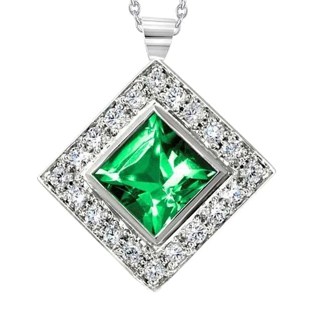 Lunetta Collana Pendente Verde Smeraldo Con Diamanti 7.75 Ct. - harrychadent.it