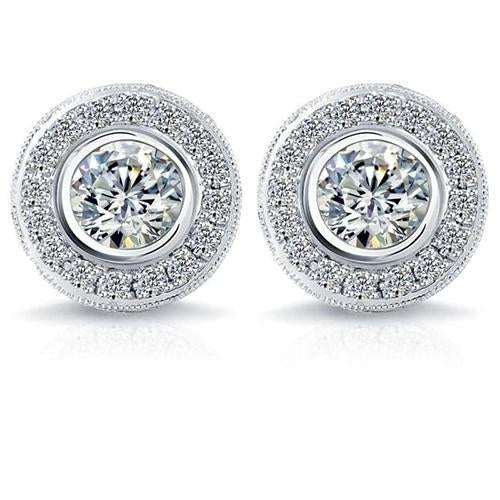 Lunetta Orecchini A Lobo Con Vero Diamante Rotondo Da 3.40 Carati. Oro Bianco 14K