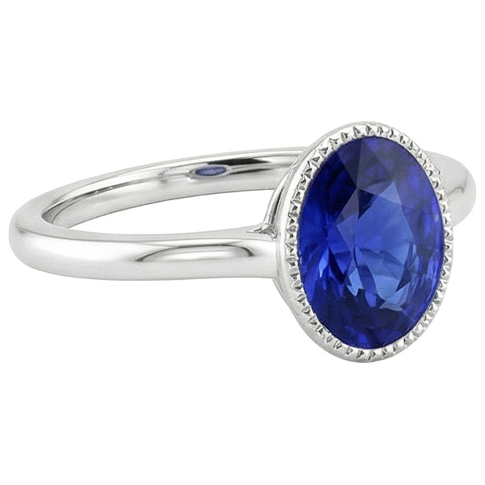 vero oval diamante 3carati anello vista di profilo