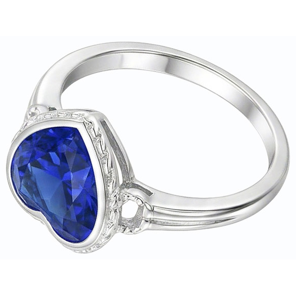 Lunetta Solitaire Set Cuore Anello Zaffiro Blu Naturale 2 Carati