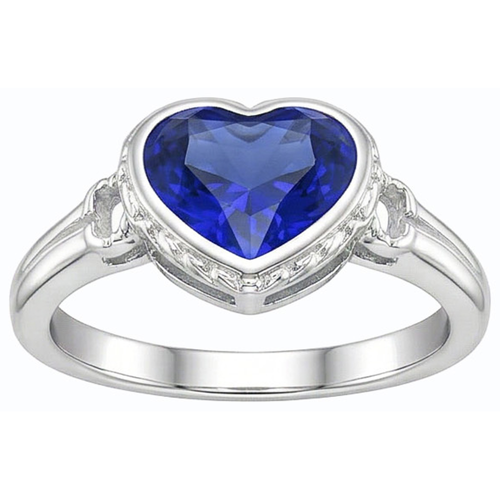 Lunetta Solitaire Set Cuore Anello Zaffiro Blu Naturale 2 Carati