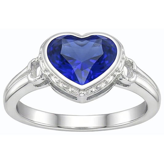 Lunetta Solitaire Set Cuore Anello Zaffiro Blu Naturale 2 Carati