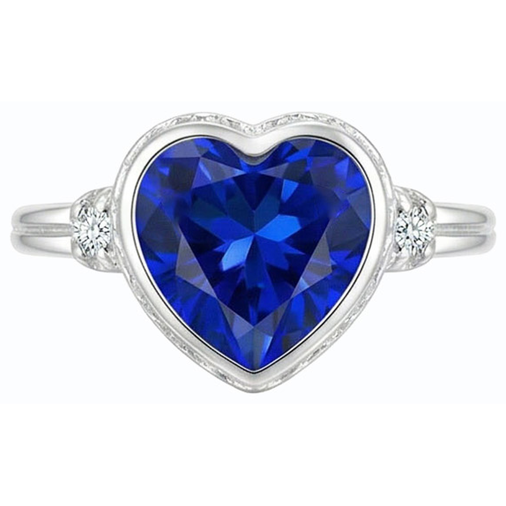 Lunetta Solitaire Set Cuore Anello Zaffiro Blu Naturale 2 Carati