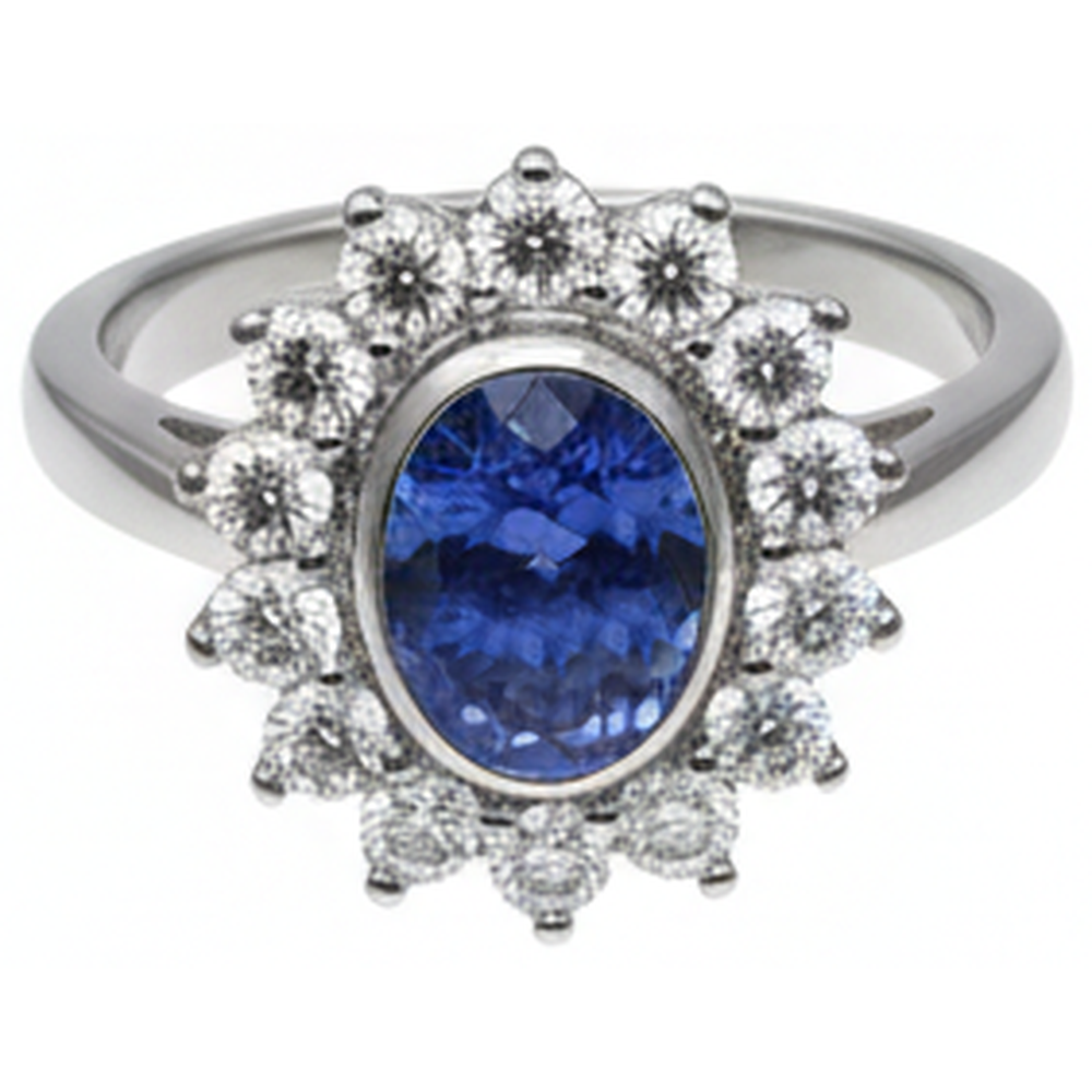 Lunetta Tanzanite Ovale Diamante Naturale Autentico ( non creato in laboratorio ) 3.30 Carati Anello Oro Bianco