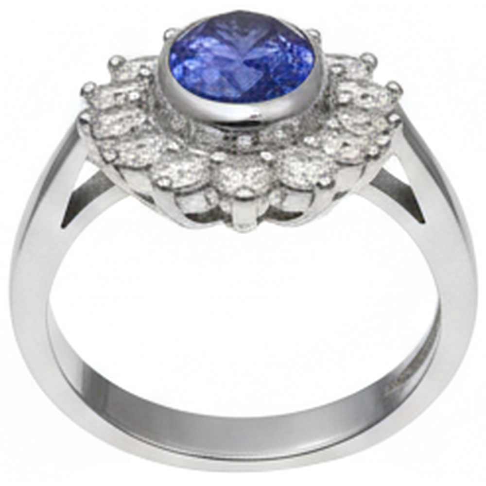 Lunetta Tanzanite Ovale Diamante Naturale Autentico ( non creato in laboratorio ) 3.30 Carati Anello Oro Bianco