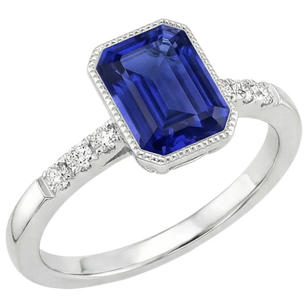 Lunetta incastonata con zaffiro blu e diamante anello 2.50 carati stile vintage