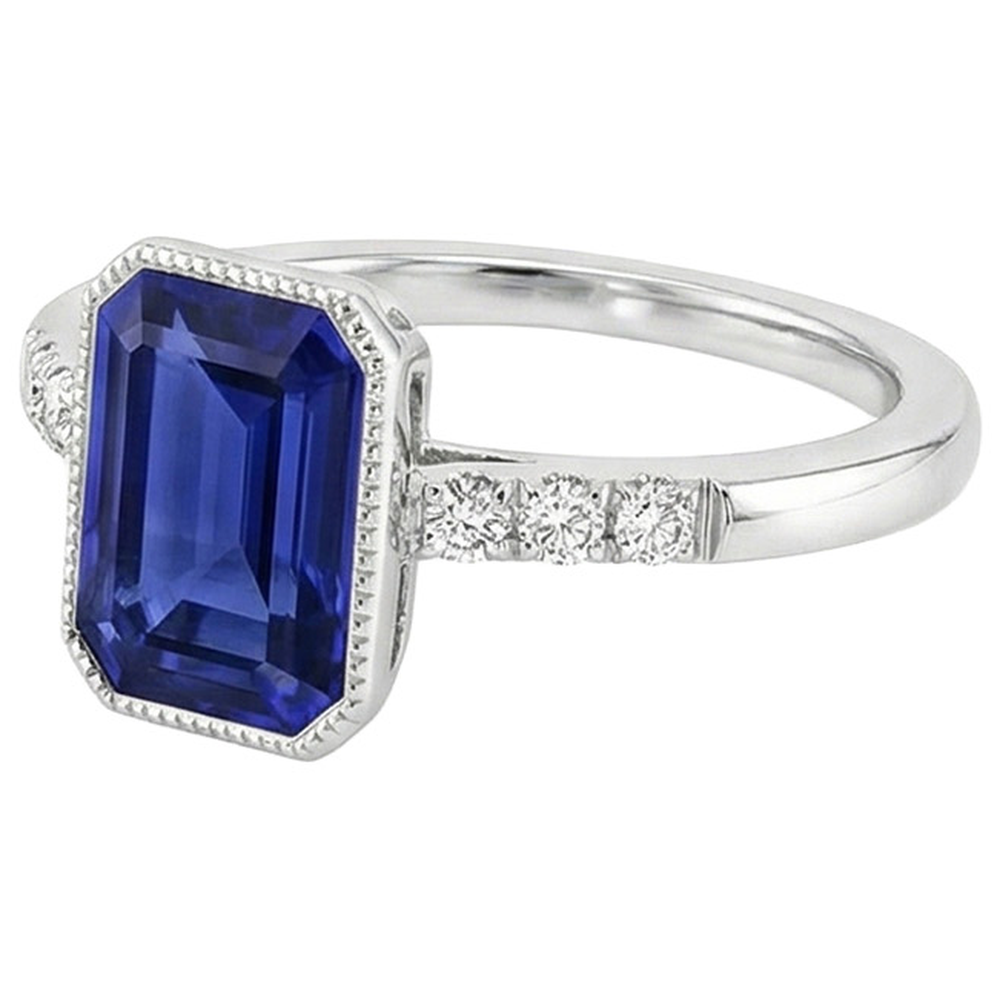 Lunetta incastonata con zaffiro blu e diamante anello 2.50 carati stile vintage