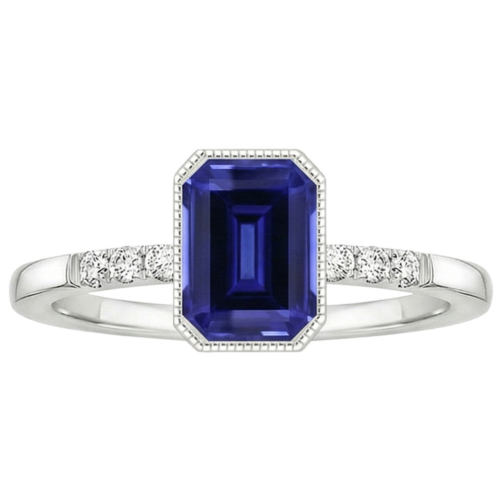 Lunetta incastonata con zaffiro blu e diamante anello 2.50 carati stile vintage