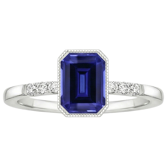 Lunetta incastonata con zaffiro blu e diamante anello 2.50 carati stile vintage