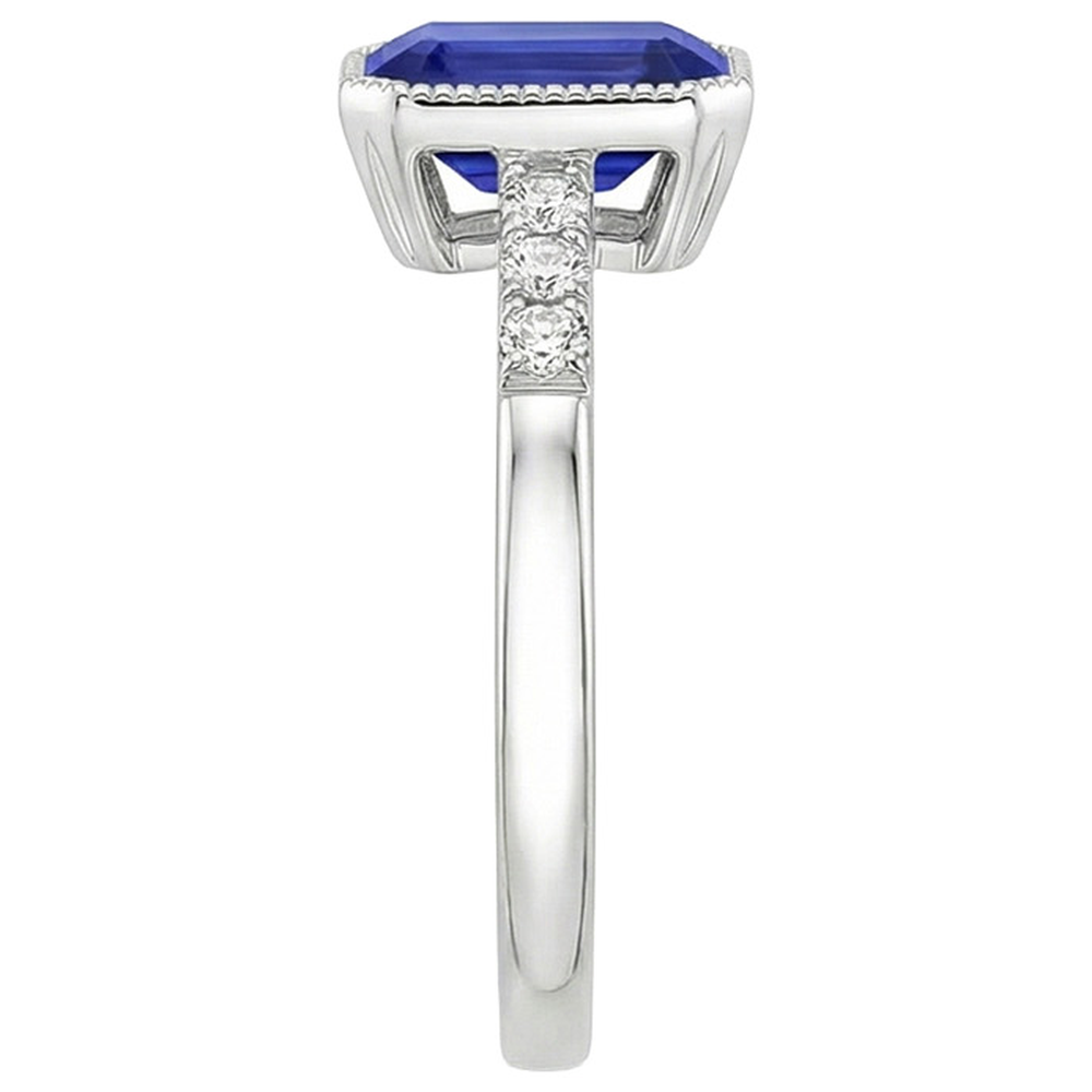 Lunetta incastonata con zaffiro blu e diamante anello 2.50 carati stile vintage