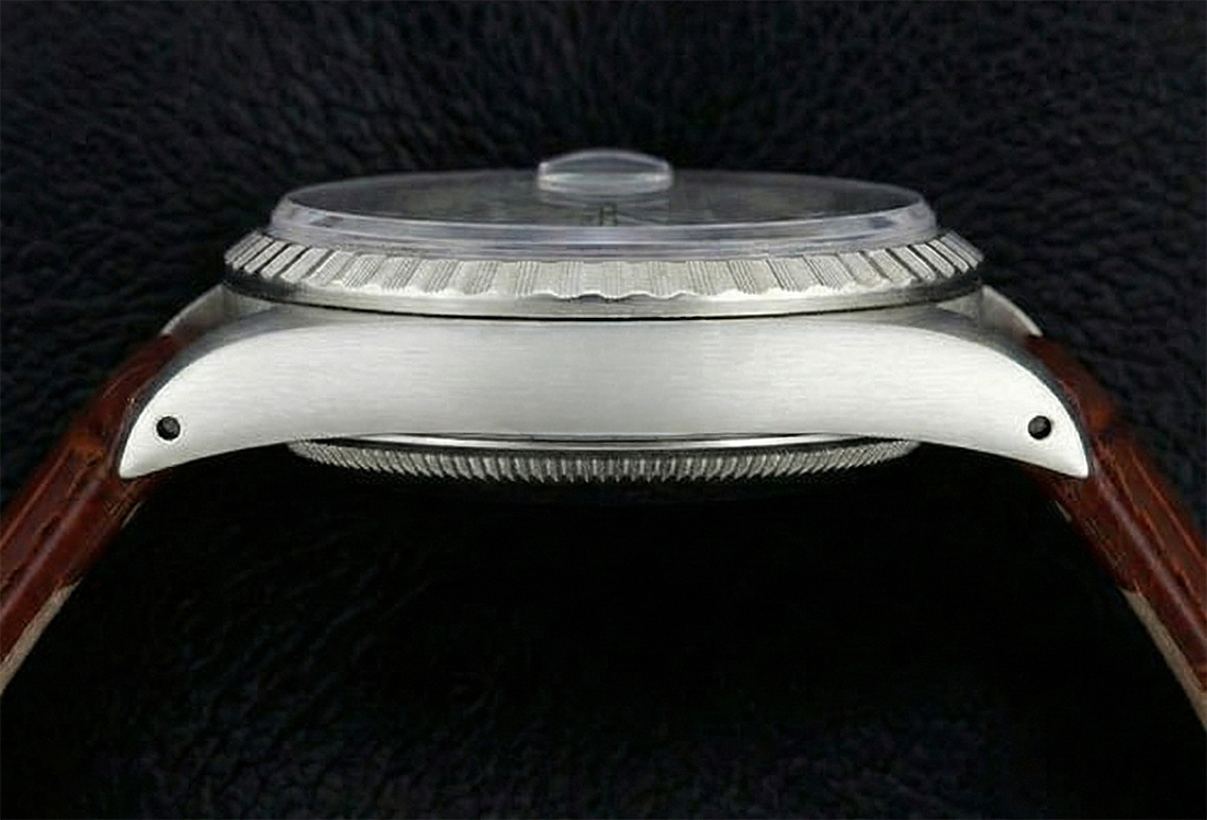 Lunetta scanalata Rolex Orologio da uomo in acciaio inossidabile Date Just Cinturino in pelle marrone IMPOSTAZIONE RAPIDA