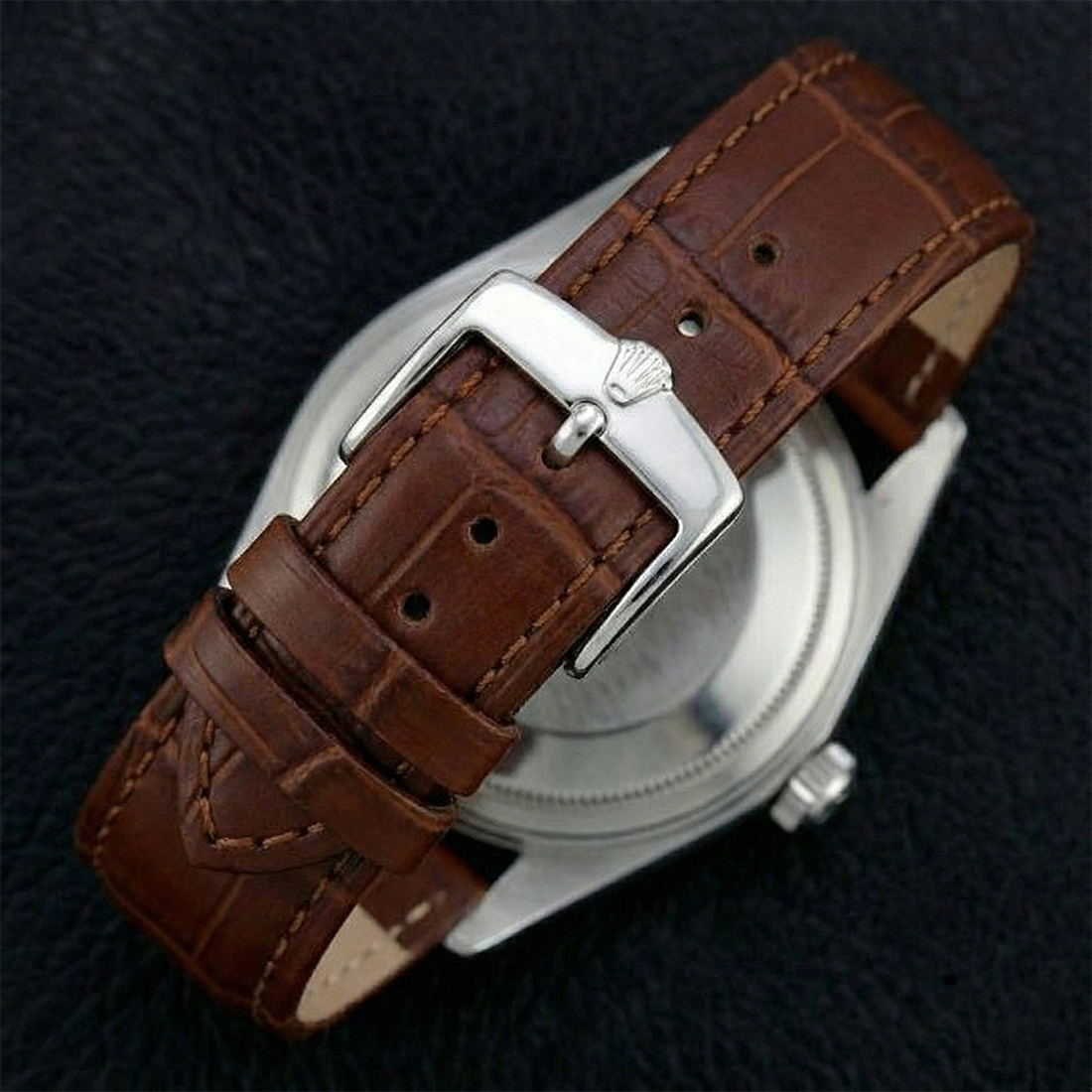 Lunetta scanalata Rolex Orologio da uomo in acciaio inossidabile Date Just Cinturino in pelle marrone IMPOSTAZIONE RAPIDA