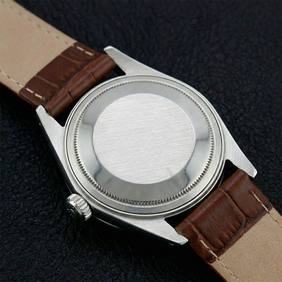 Lunetta scanalata Rolex Orologio da uomo in acciaio inossidabile Date Just Cinturino in pelle marrone IMPOSTAZIONE RAPIDA