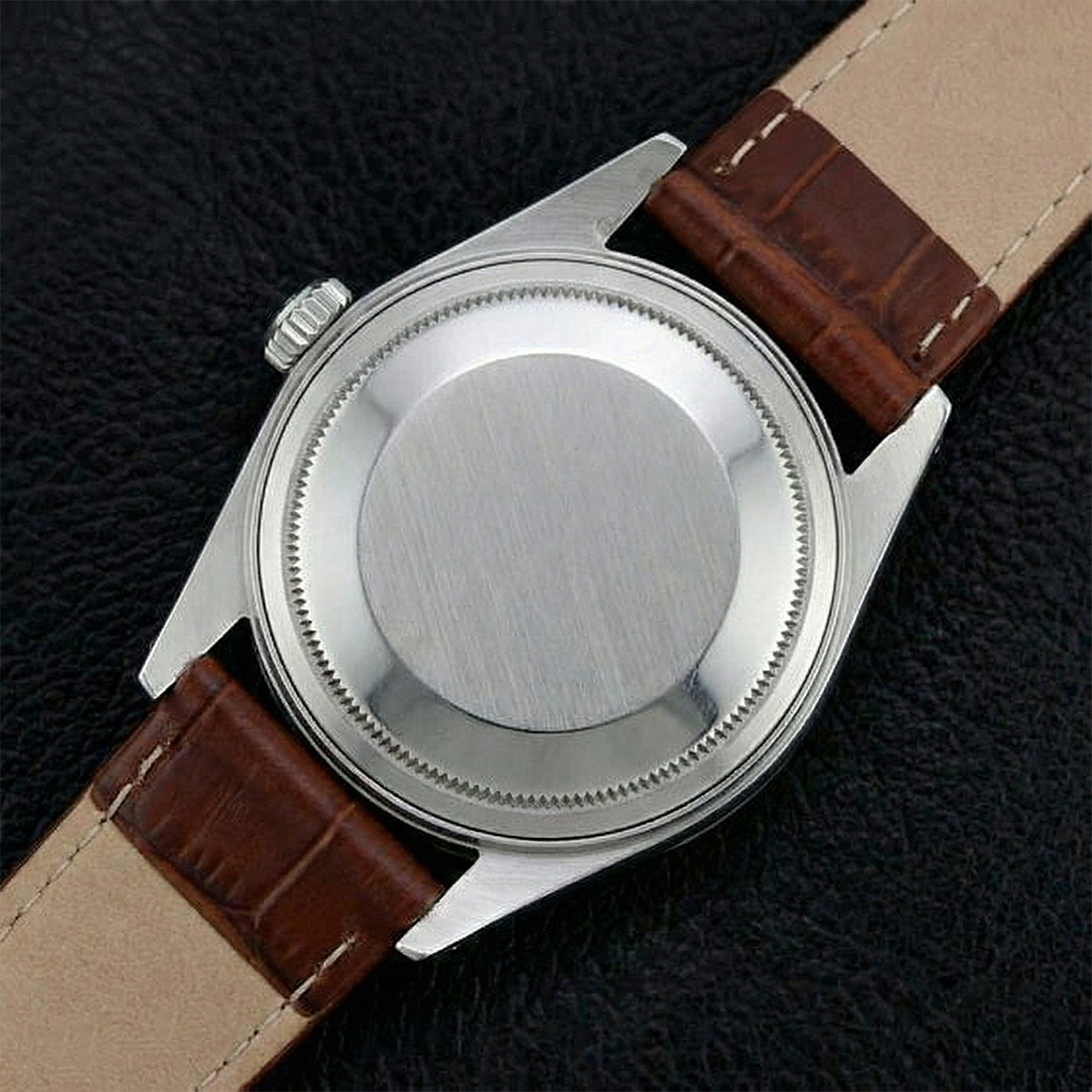 Lunetta scanalata Rolex Orologio da uomo in acciaio inossidabile Date Just Cinturino in pelle marrone IMPOSTAZIONE RAPIDA