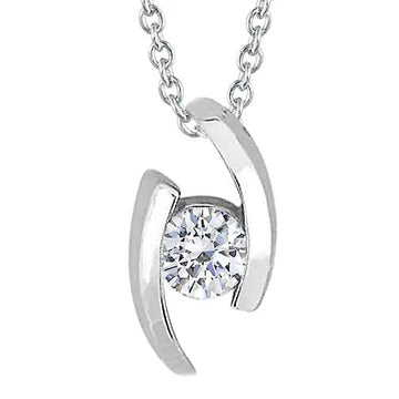 Lunetta Naturale Con Pendente Di Diamanti taglio Rotondo Da 1 Carato Oro Bianco 14 WG