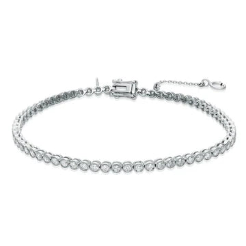 Lunetta Oro Bianco 14K 3.20 Carati Set Vero Diamanti Tondi Bracciale Tennis