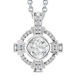 Lunetta Pendente Con Cuscino Da 5,50 Ct E Naturale Diamanti Rotondi Scorrevoli Old Miner In Oro Bianco 14K.