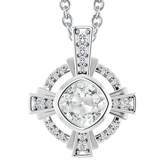 Lunetta Pendente Con Cuscino Da 5,50 Ct E Naturale Diamanti Rotondi Scorrevoli Old Miner In Oro Bianco 14K.