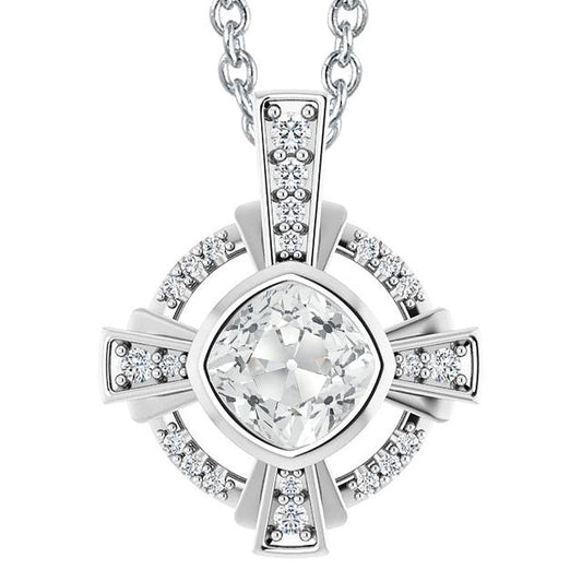 Lunetta Pendente Con Cuscino Da 5,50 Ct E Naturale Diamanti Rotondi Scorrevoli Old Miner In Oro Bianco 14K.