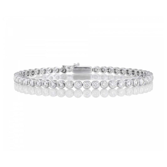 Lunetta Scintillante Incastonata Bracciale Con Genuino Diamanti Taglio Rotondo 4.50 Carati WG 14K